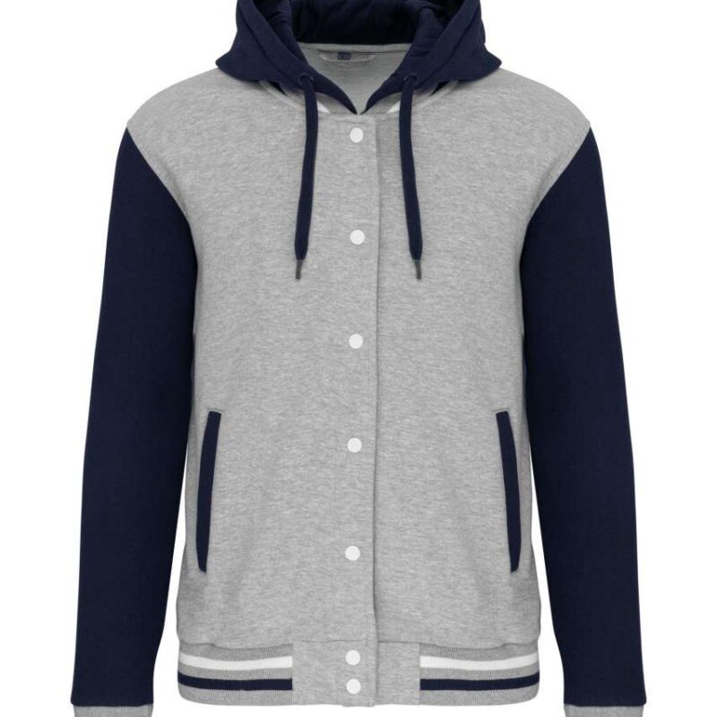 ka4003-oxford_greynavywhite-a1 Kariban UNISEX TEDDY JACKET WITH HOOD - Oxford Grey/Navy/White