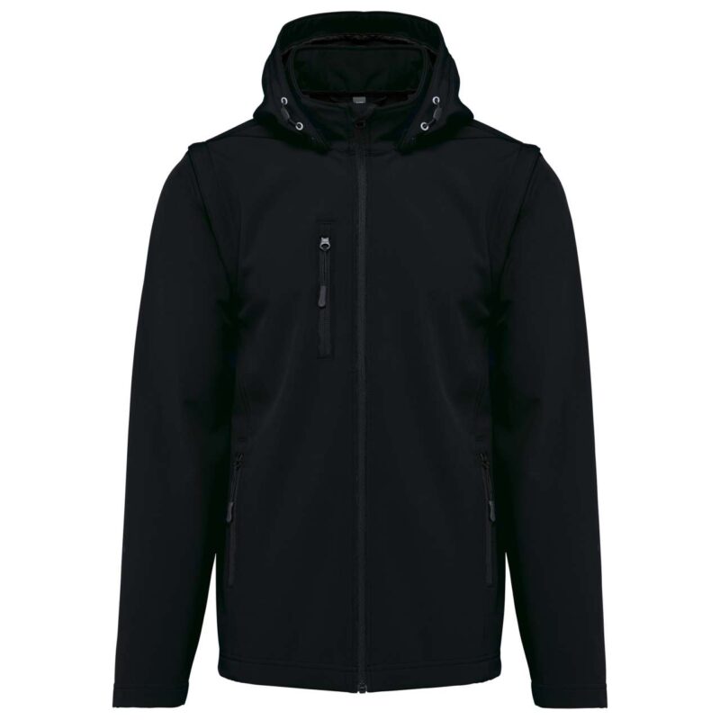 ka422-black-a2 Kariban UNISEX 3-LAYER SOFTSHELL HOODED REMOVABLE SLEEVES JACKET WITH - Μαύρο