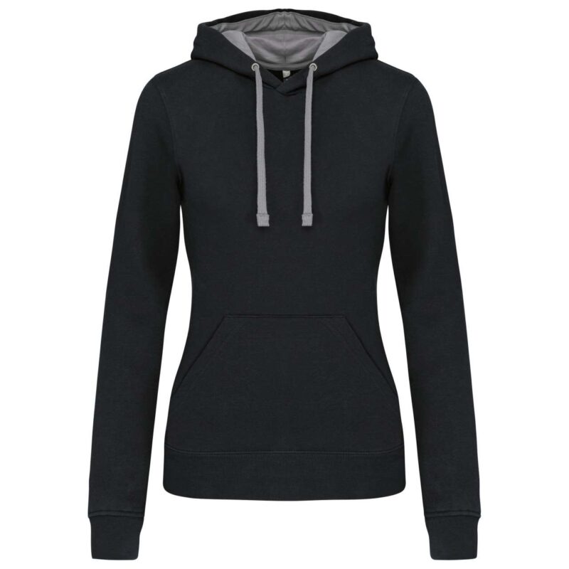 Kariban LADIES’ CONTRAST HOODED SWEATSHIRT - Μαύρο/Ανοιχτό Γκρι