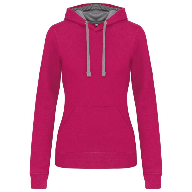 ka465-fuchsiafine_grey-a1 Kariban LADIES’ CONTRAST HOODED SWEATSHIRT - Fuchsia/Fine Grey
