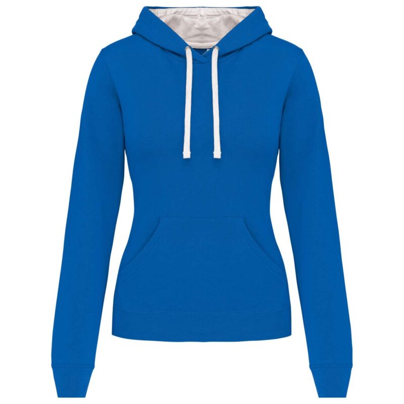 Kariban LADIES’ CONTRAST HOODED SWEATSHIRT - Light Royal Blue/White