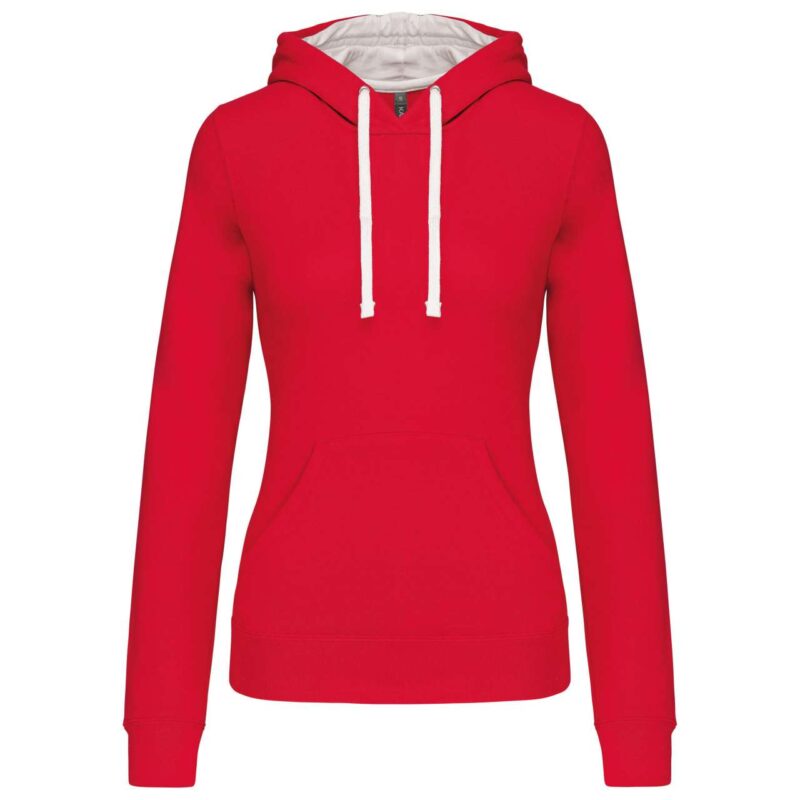 ka465-red_white-a1 Kariban LADIES’ CONTRAST HOODED SWEATSHIRT - Κόκκινο/Λευκό