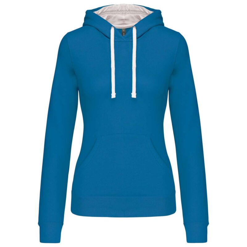 Kariban LADIES’ CONTRAST HOODED SWEATSHIRT - Τροπικό Μπλε και Λευκό