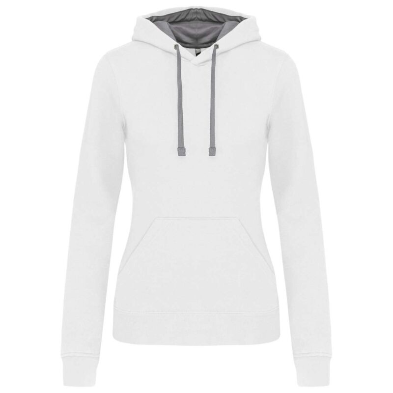 ka465-white_fine_grey-a1 Kariban LADIES’ CONTRAST HOODED SWEATSHIRT - Λευκό/Λεπτό γκρι