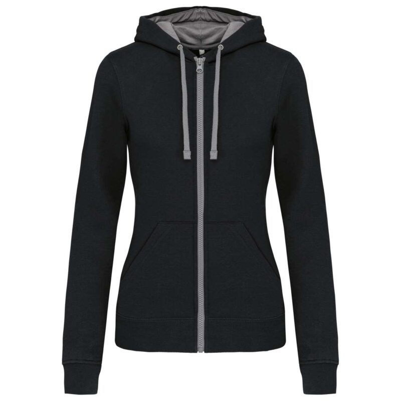 Kariban LADIES’ CONTRAST HOODED FULL ZIP SWEATSHIRT - Μαύρο/Ανοιχτό Γκρι