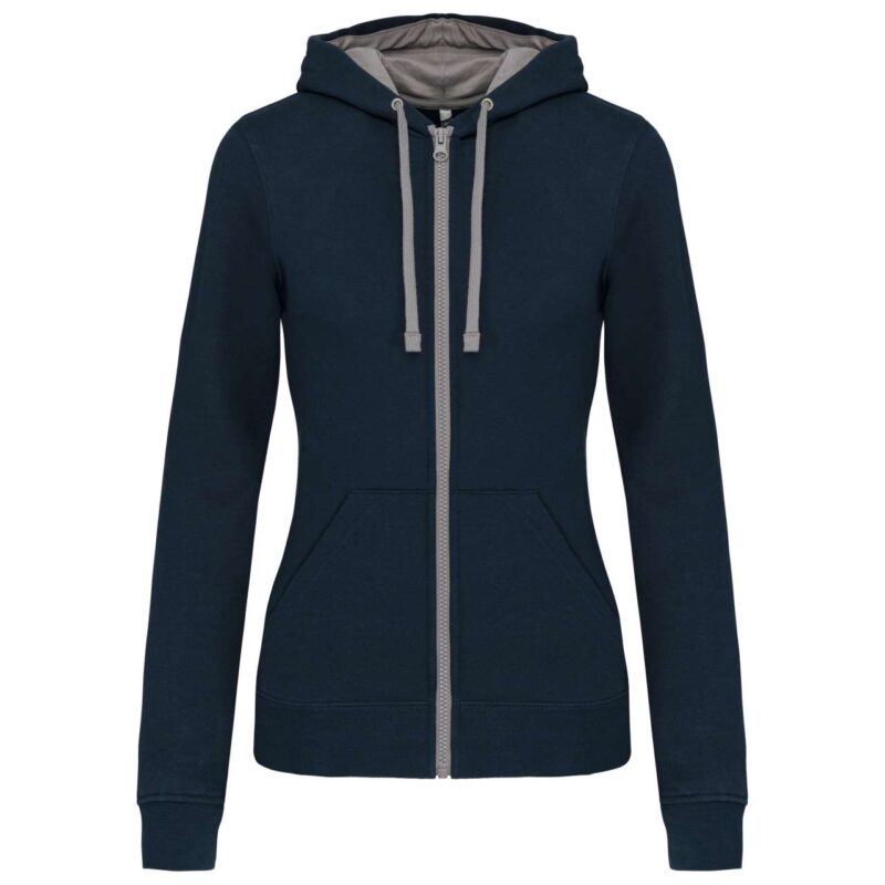 Kariban LADIES’ CONTRAST HOODED FULL ZIP SWEATSHIRT - Ναυτικό/Λεπτό Γκρι