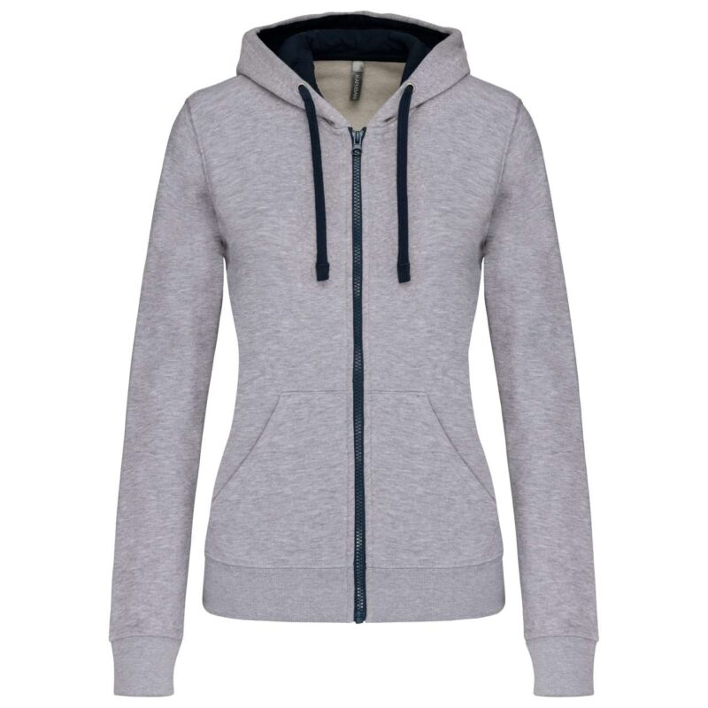 ka467-oxford_grey_navy-a1 Kariban LADIES’ CONTRAST HOODED FULL ZIP SWEATSHIRT - 76% Cotton/21% Polyester/3% Viscose