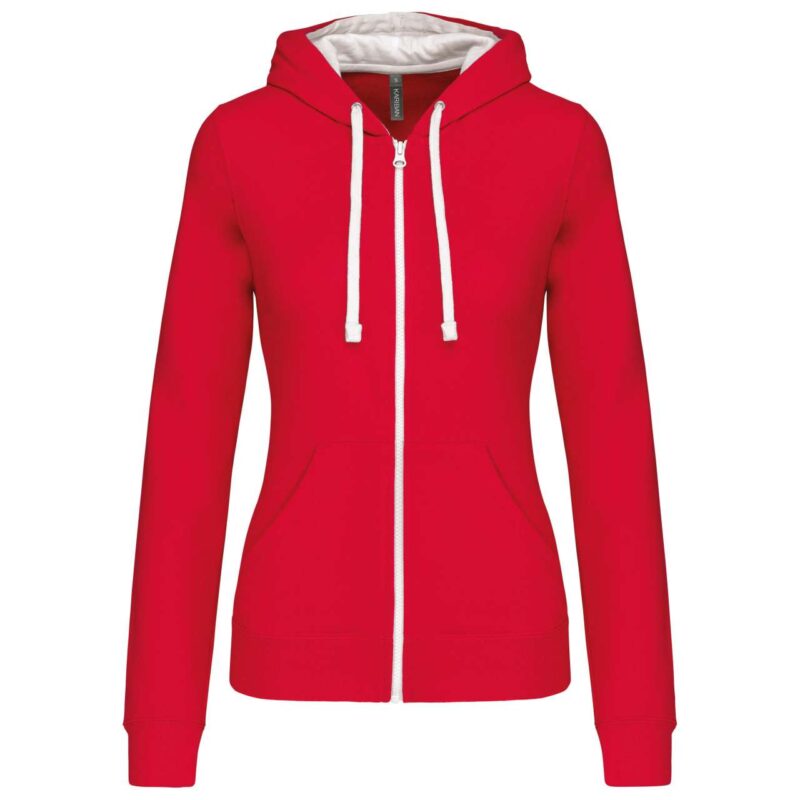 ka467-red_white-a1 Kariban LADIES’ CONTRAST HOODED FULL ZIP SWEATSHIRT - Κόκκινο/Λευκό