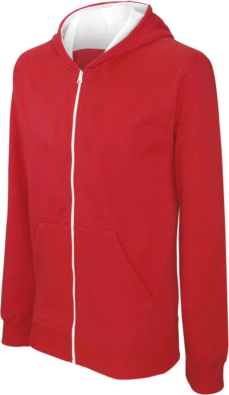 ka486-red_white-a1 Kariban KIDS HOODED SWEATSHIRT FULL ZIP - Κόκκινο/Λευκό