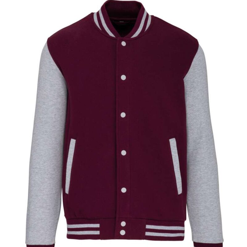 ka497-wineoxford_grey-a1 Kariban UNISEX TEDDY FLEECE JACKET - Wine/Oxford Grey