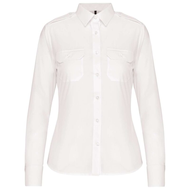 ka506-white-a1 Kariban Γυναικείο μακρυμάνικο πουκάμισο πιλότου - Λευκό