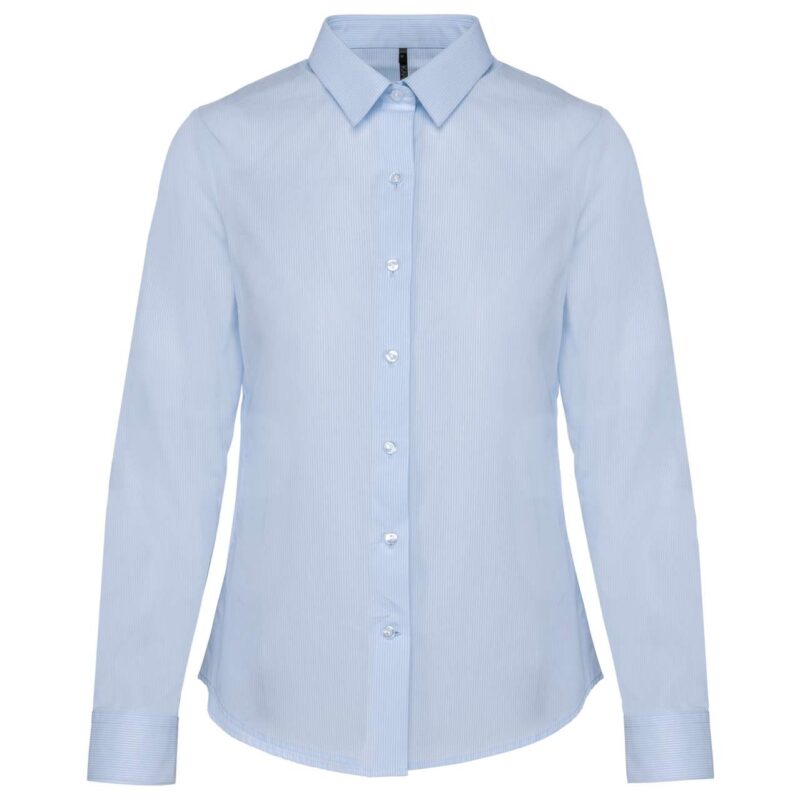 ka510-striped_pale_blue-a1 Kariban LADIES’ LONG-SLEEVED COTTON POPLIN SHIRT - Striped Pale Blue