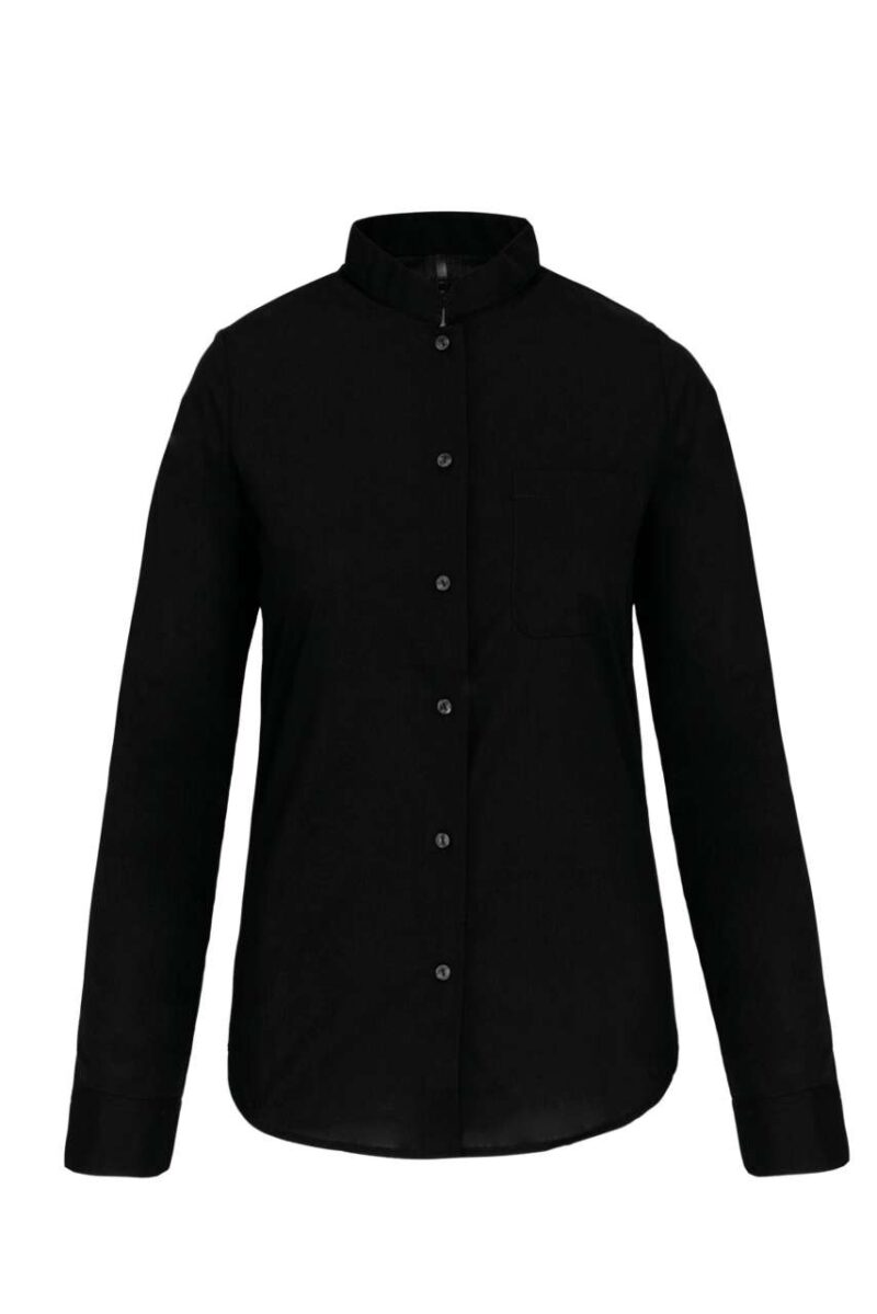 ka514-black-a2 Kariban LADIES' MANDARIN COLLAR LONG-SLEEVED SHIRT - Μαύρο