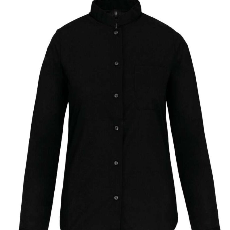 ka514-black-a2 Kariban LADIES' MANDARIN COLLAR LONG-SLEEVED SHIRT - Μαύρο