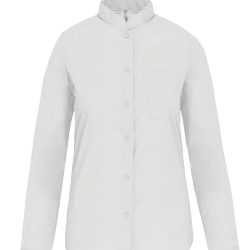 Kariban LADIES' MANDARIN COLLAR LONG-SLEEVED SHIRT - Λευκό