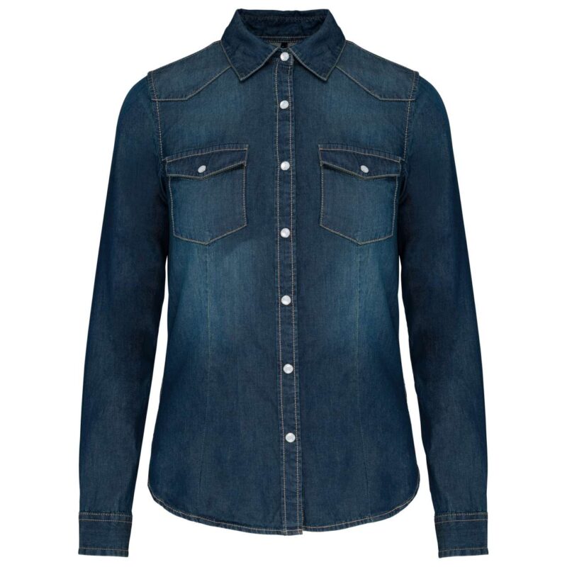 Kariban LADIES' LONG-SLEEVED DENIM SHIRT - Μπλε τζιν