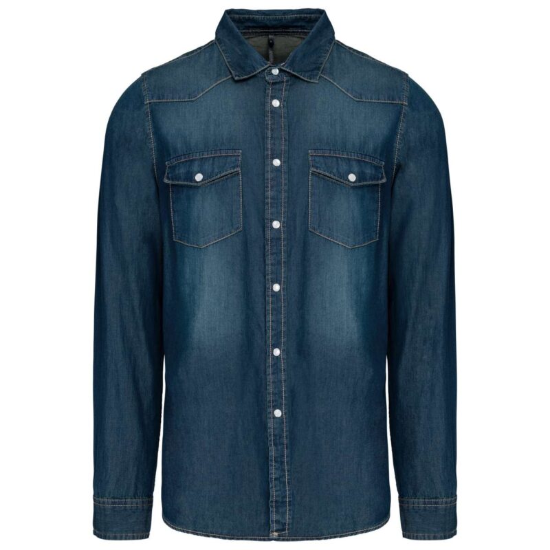 ka519-blue_jean-a1 Kariban MEN'S LONG-SLEEVED DENIM SHIRT` - Μπλε τζιν
