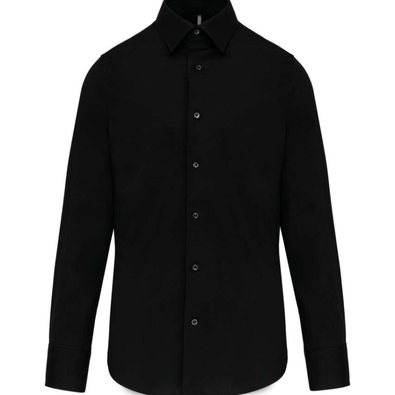ka529-black-a2 Kariban LONG-SLEEVED COTTON/ELASTANE SHIRT - Μαύρο