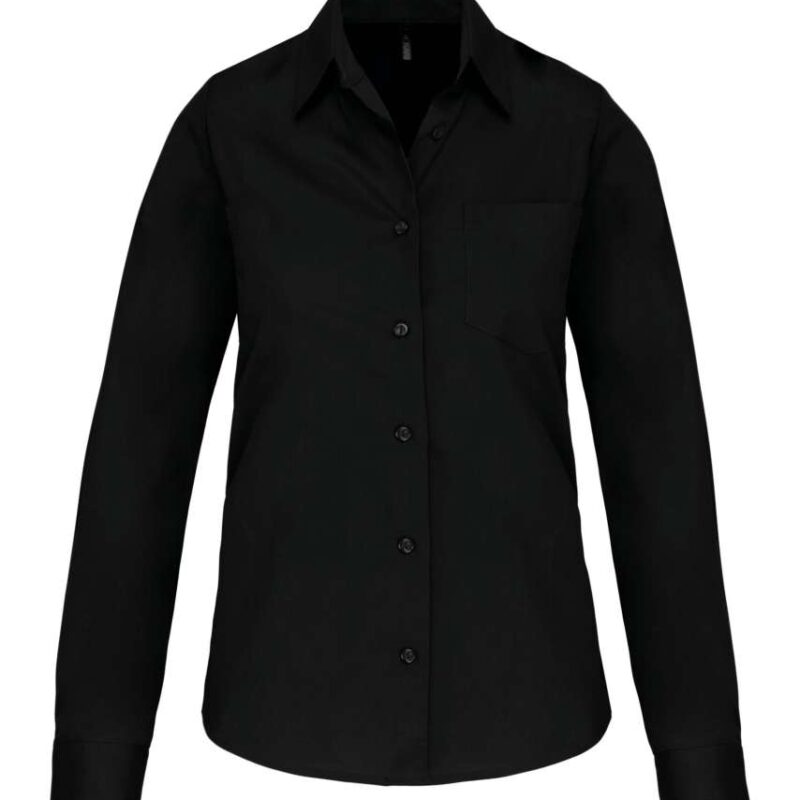 Kariban SHIRT LADIES' LONG-SLEEVED COTTON POPLIN - Μαύρο
