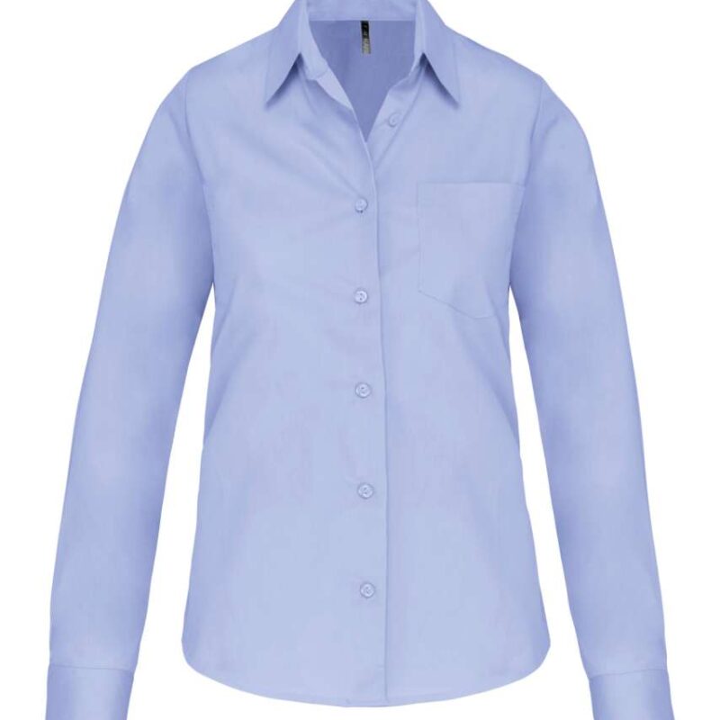 Kariban SHIRT LADIES' LONG-SLEEVED COTTON POPLIN - Φωτεινό Γαλάζιο