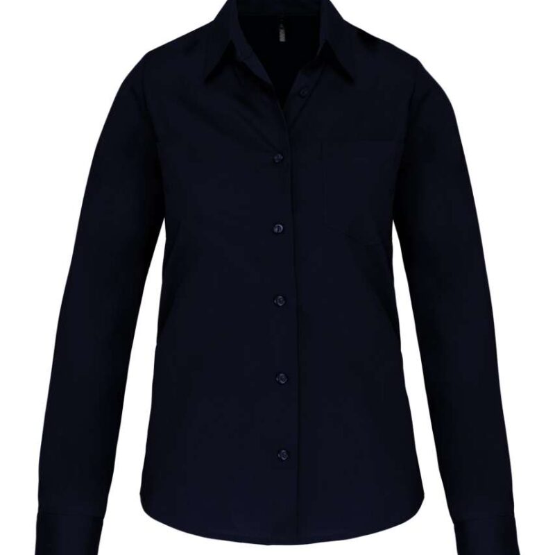 Kariban SHIRT LADIES' LONG-SLEEVED COTTON POPLIN - Μπλε μαρίν