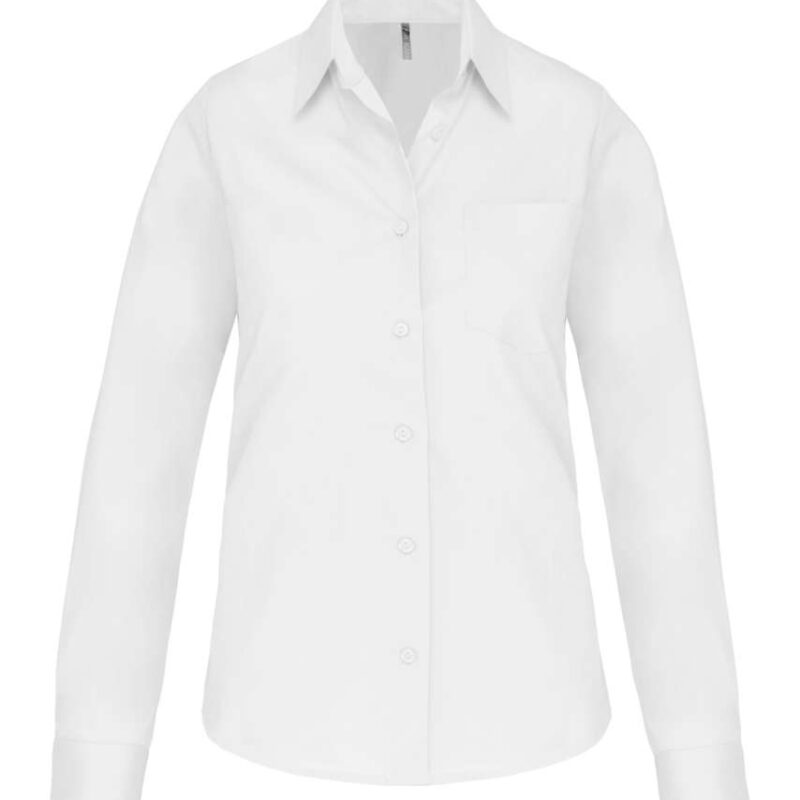 Kariban SHIRT LADIES' LONG-SLEEVED COTTON POPLIN - Λευκό