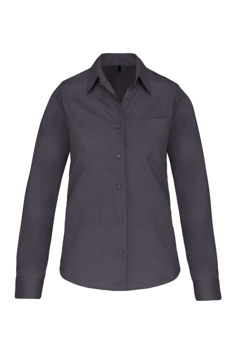 Kariban SHIRT LADIES' LONG-SLEEVED COTTON POPLIN - Γκρι του ψευδαργύρου