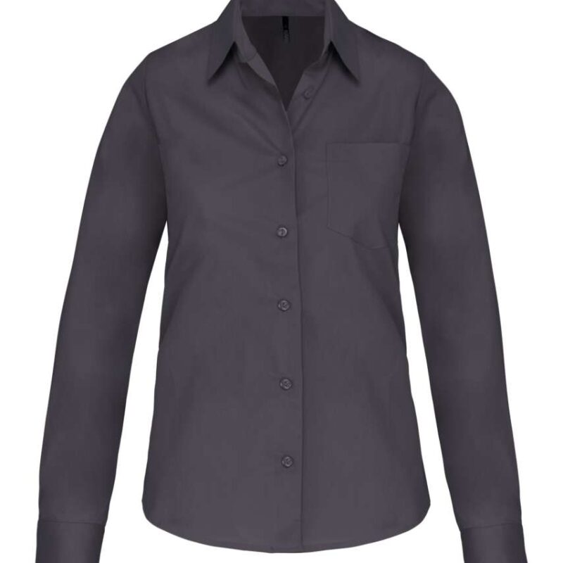 Kariban SHIRT LADIES' LONG-SLEEVED COTTON POPLIN - Γκρι του ψευδαργύρου