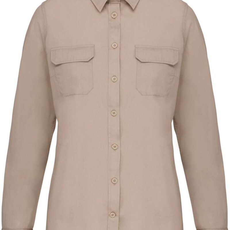 Kariban LADIES LONG-SLEEVED SAFARI SHIRT - μπεζ