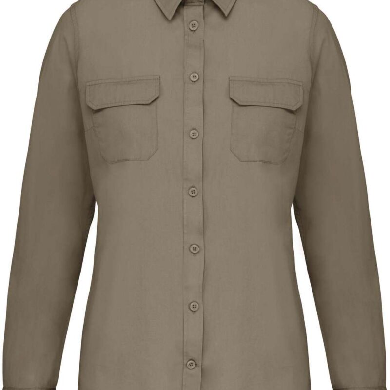 Kariban LADIES LONG-SLEEVED SAFARI SHIRT - Light Khaki