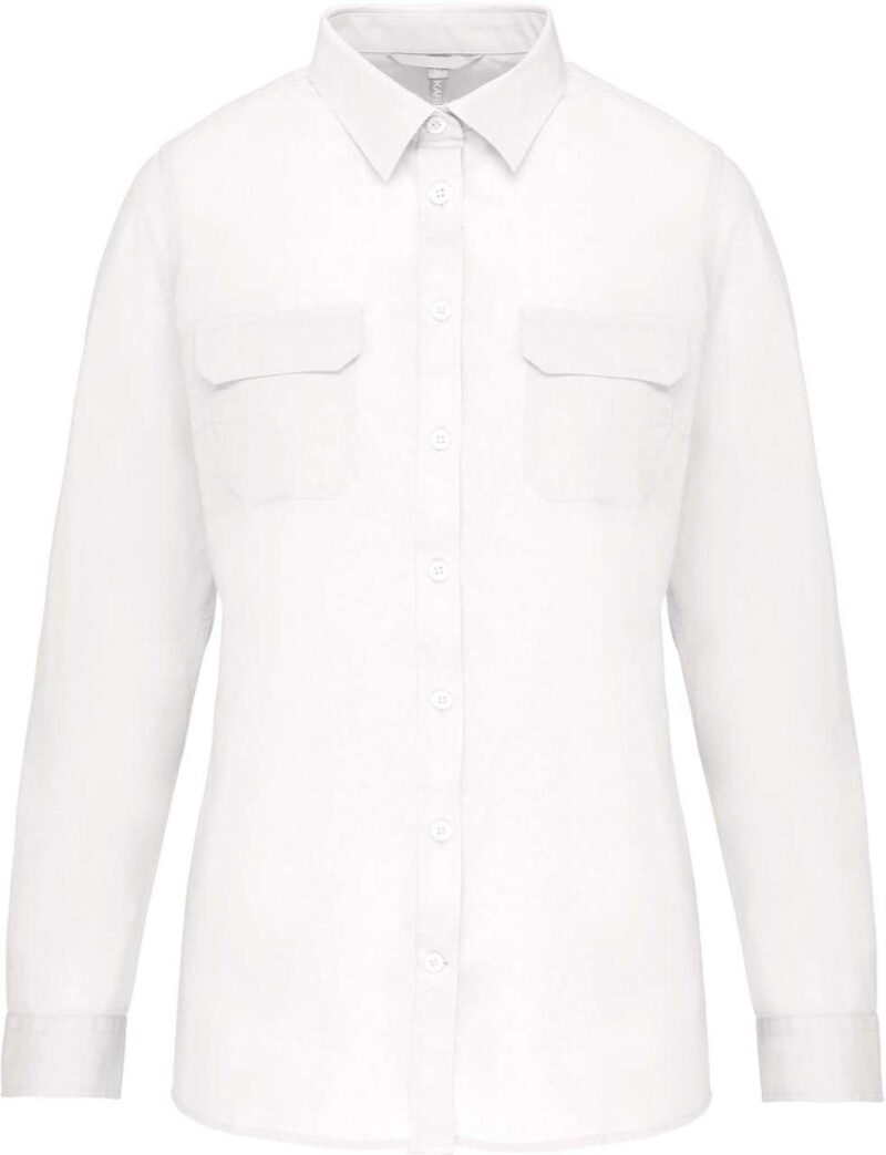 ka591-white-a1 Kariban LADIES LONG-SLEEVED SAFARI SHIRT - Λευκό