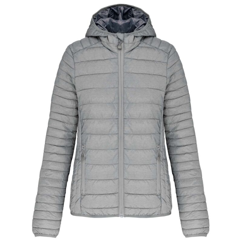 ka6111-marl_silver-a1 Kariban LADIES' LIGHTWEIGHT HOODED PADDED JACKET - 100% Polyester