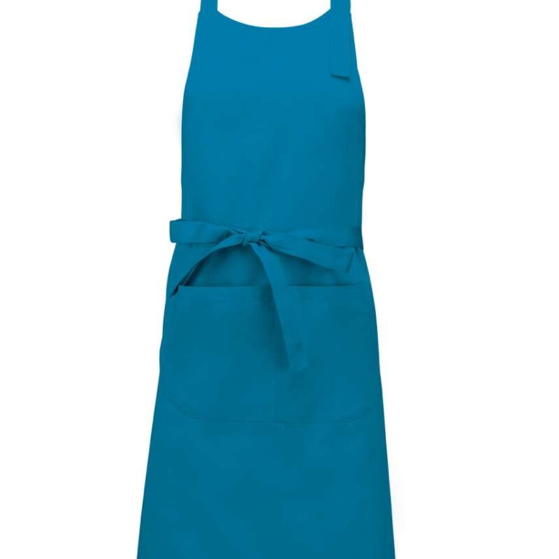 ka890-tropical_blue-a1 Kariban POLYESTER COTTON APRON WITH POCKET - Τροπικό Μπλε
