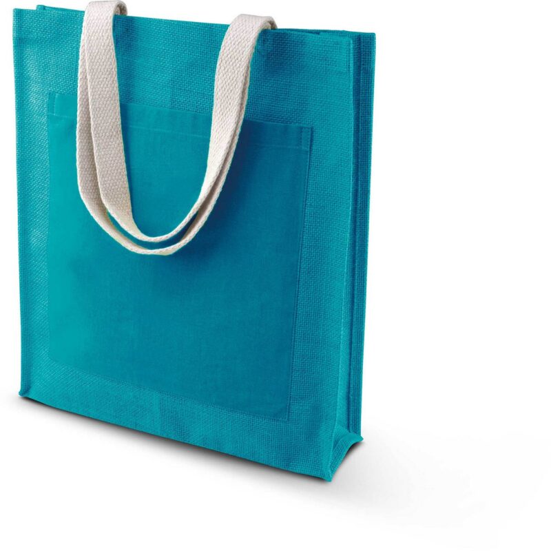 ki0221-turquoise-a1 Kimood JUTE SHOPPER BAG - Τυρκουάζ