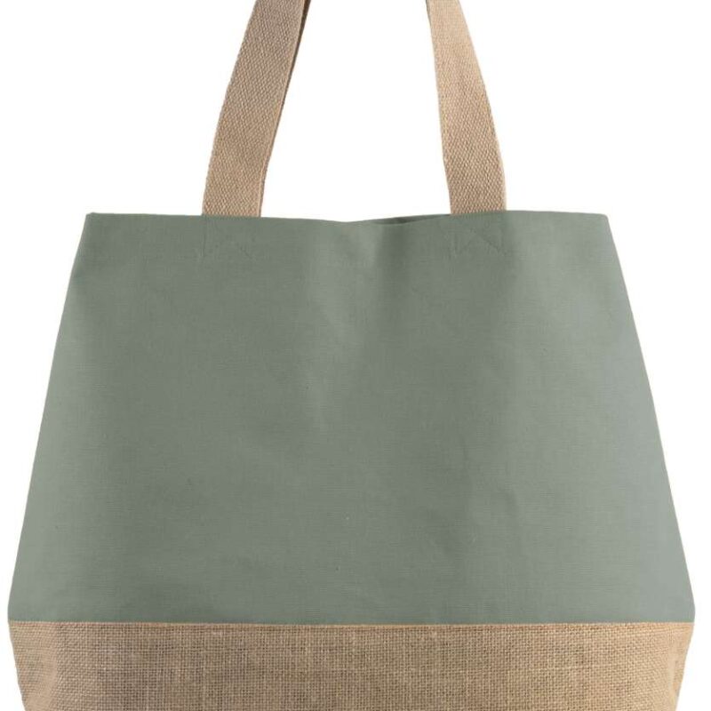 ki0235-dusty_light_greennatural-a1 Kimood CANVAS και JUTE HOLD-ALL SHOPPER BAG - Dusty Light Green/Natural