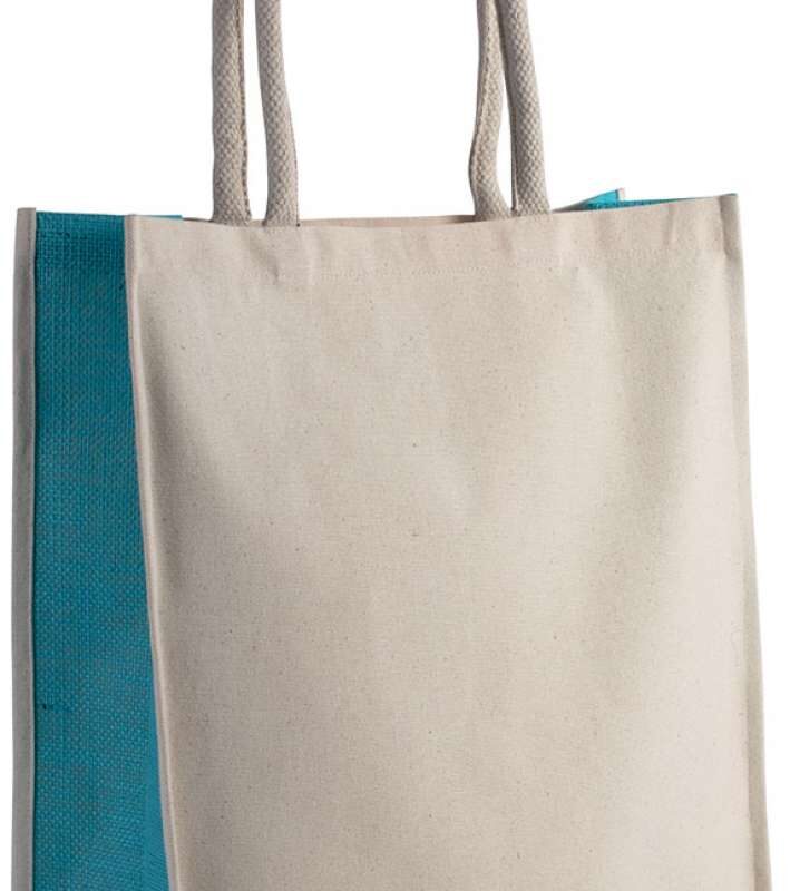 ki0253-naturalturquoise-a2 Kimood COTTON / JUTE TOTE BAG - 23 L - Φυσικό/Μαύρο