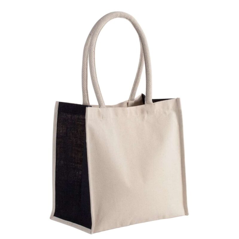 ki0255-naturalblack-a1 Kimood COTTON / JUTE TOTE BAG - 17 λίτρα - Φυσικό/Μαύρο