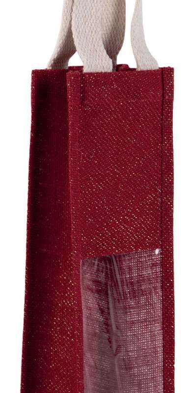 ki0267-cherry_redgold-a1 Kimood JUTE BOTTLE BAG - Cherry Red/Gold