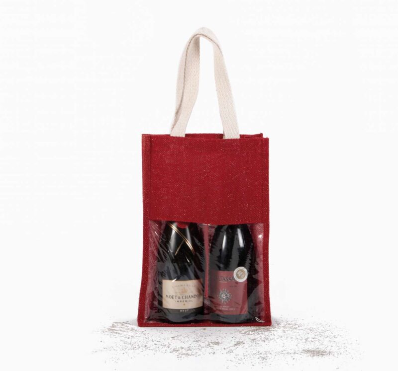 Kimood JUTE BOTTLE BAG - Cherry Red/Gold