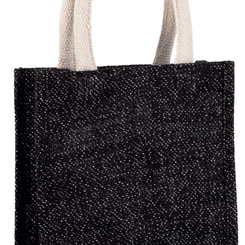 ki0272-black_silver-a1 Kimood JUTE CANVAS TOTE - SMALL - Black/Silver