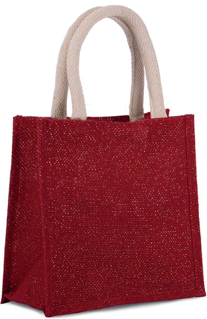 Kimood JUTE CANVAS TOTE - SMALL - Cherry Red/Gold