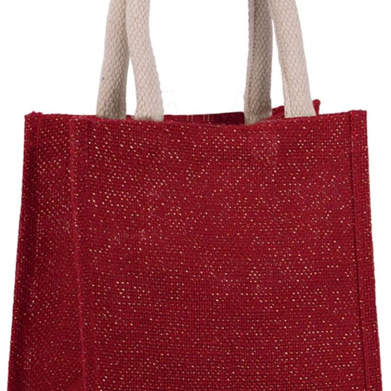 ki0272-cherry_redgold-a1 Kimood JUTE CANVAS TOTE - SMALL - Cherry Red/Gold