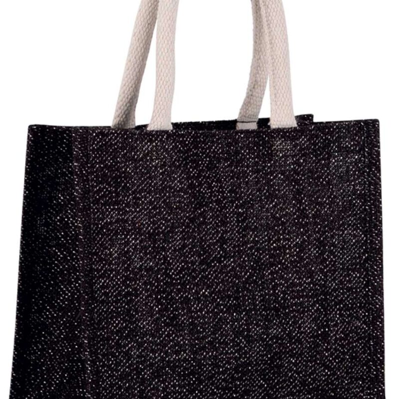 ki0273-black_silver-a1 Kimood JUTE CANVAS TOTE - MEDIUM - Black/Silver