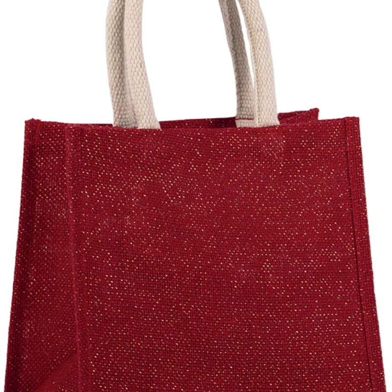 ki0273-cherry_redgold-a1 Kimood JUTE CANVAS TOTE - MEDIUM - Cherry Red/Gold