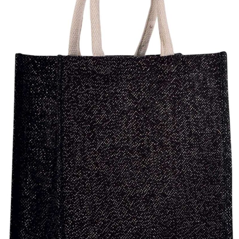 ki0274-black_silver-a1 Kimood JUTE CANVAS TOTE - LARGE - Black/Silver