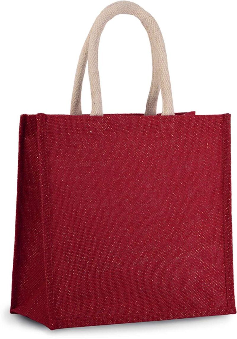 Kimood JUTE CANVAS TOTE - LARGE - Cherry Red/Gold