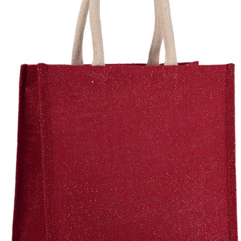 ki0274-cherry_redgold-a1 Kimood JUTE CANVAS TOTE - LARGE - Cherry Red/Gold