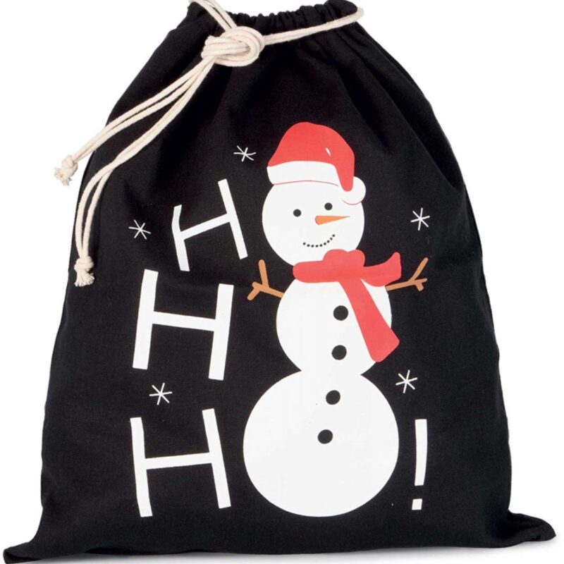 ki0745-black-a1 Kimood COTTON BAG WITH SNOWMAN DESIGN AND DRAWCORD CLOSURE - Μαύρο