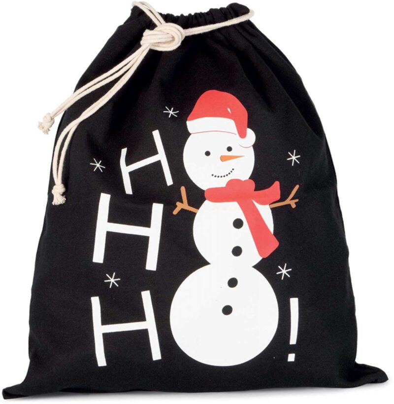 Kimood COTTON BAG WITH SNOWMAN DESIGN AND DRAWCORD CLOSURE - Μαύρο