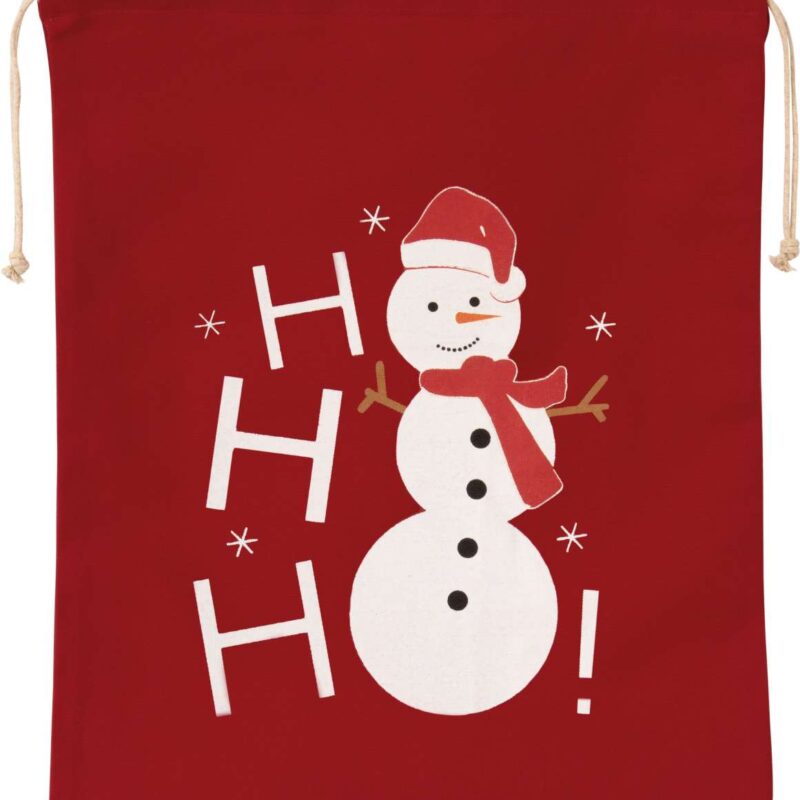 ki0745-cherry_red-a1 Kimood COTTON BAG WITH SNOWMAN DESIGN AND DRAWCORD CLOSURE - Κόκκινο Κεράσι